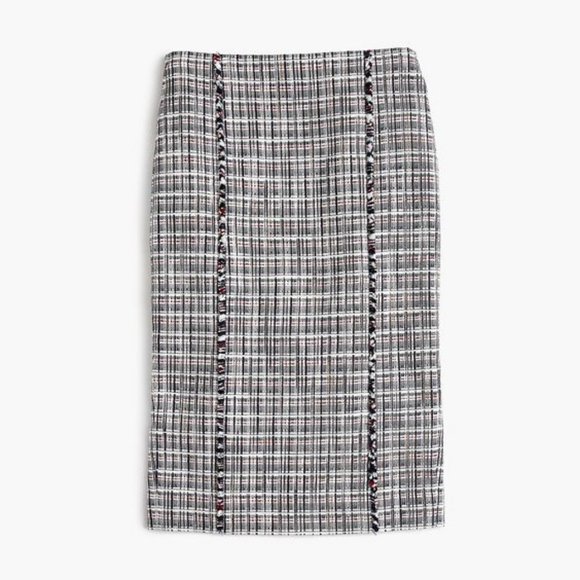 J.Crew Tweed Fringe Plaid Pencil Skirt - Picture 1 of 8